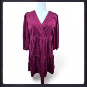 Wrap-Style Tiered Midi Dress in Berry Plum